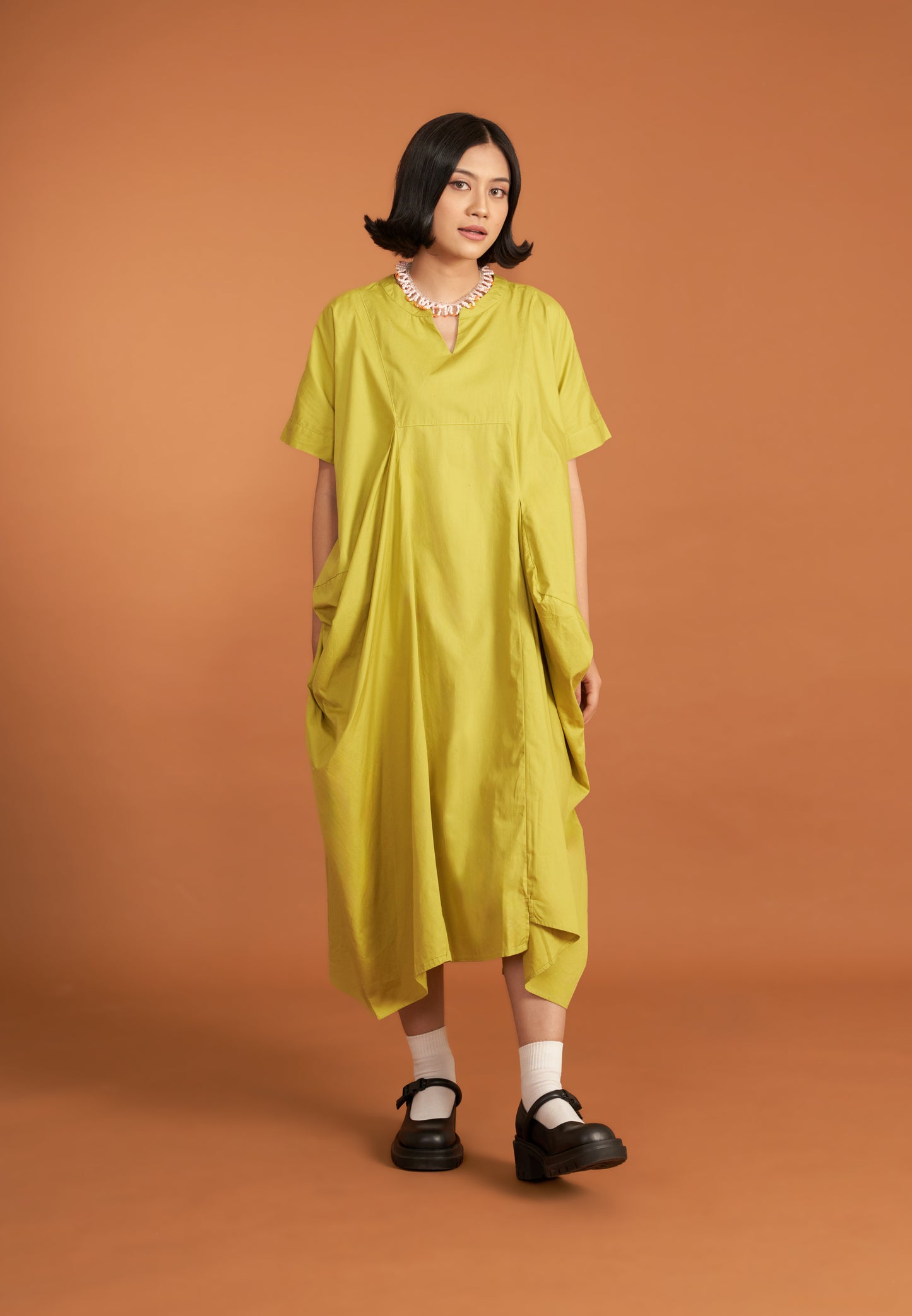 NONA Kaia Asymmetrical Dress Lime Zest