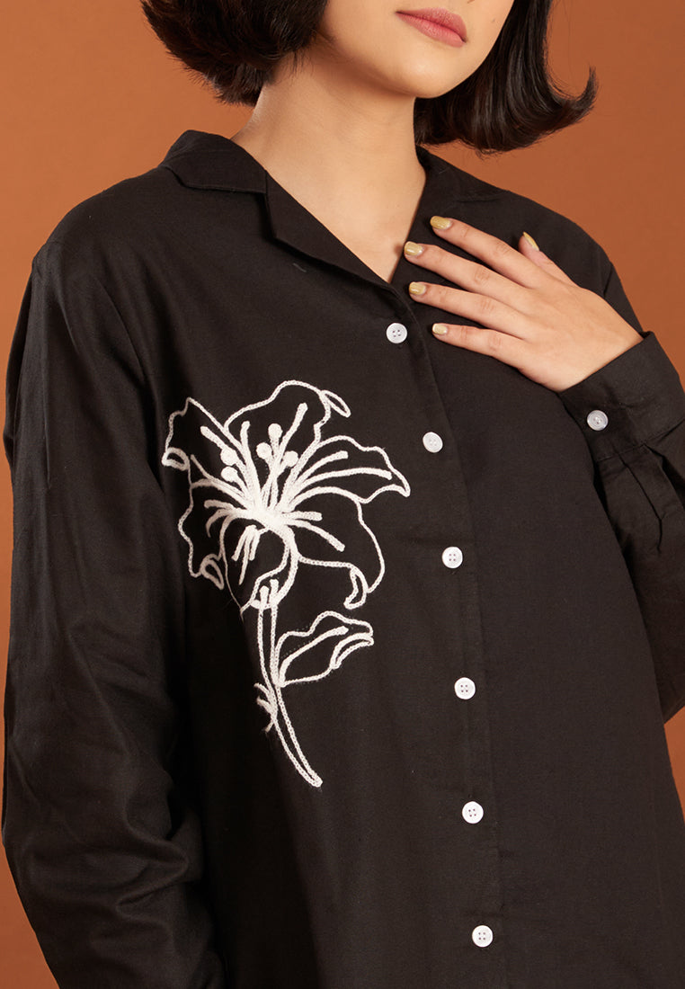 NONA Jemima Embro Shirt Long Sleeve Black