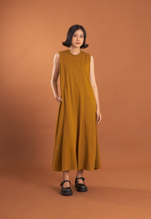 NONA Clio Godet Dress Mustard