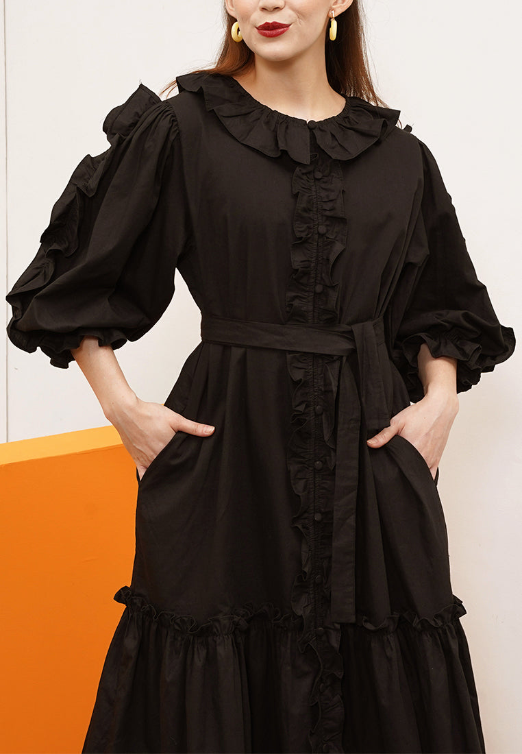 NONA Laia Ruffle Dress Black
