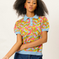 NONA Twilight Knit Top Short Sleeve Printed Wave