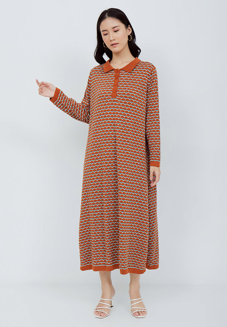 NONA Peony Knit Dress Terracotta