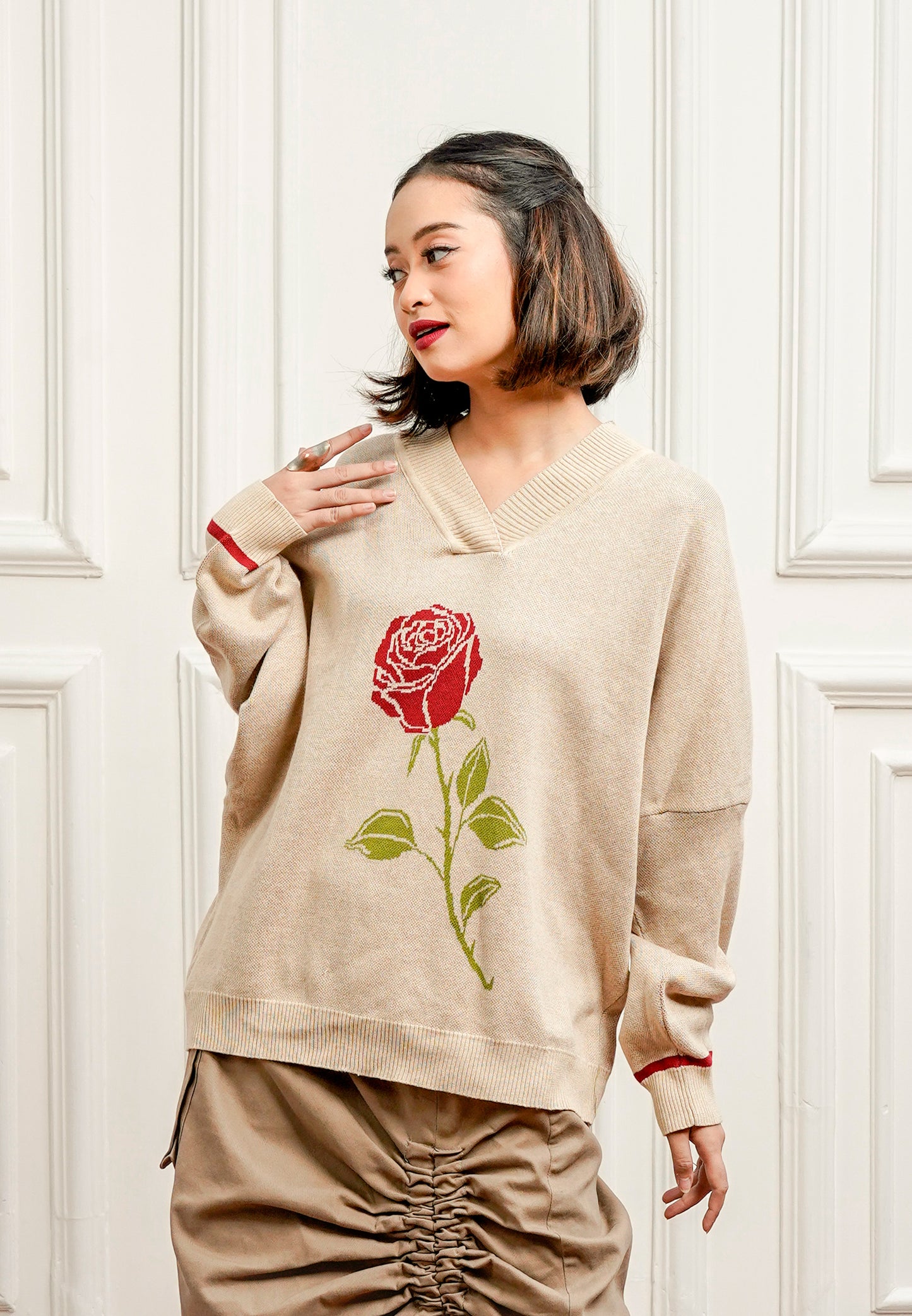 NONA Myrtle Knitted Top Long Sleeve Nude