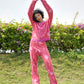 NONA Lucky Cutbray Knit Pants Pink Punch